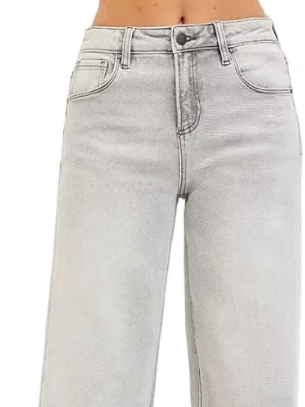 Risen Jeans High Rise Slouchy Jeans in Light Gray
